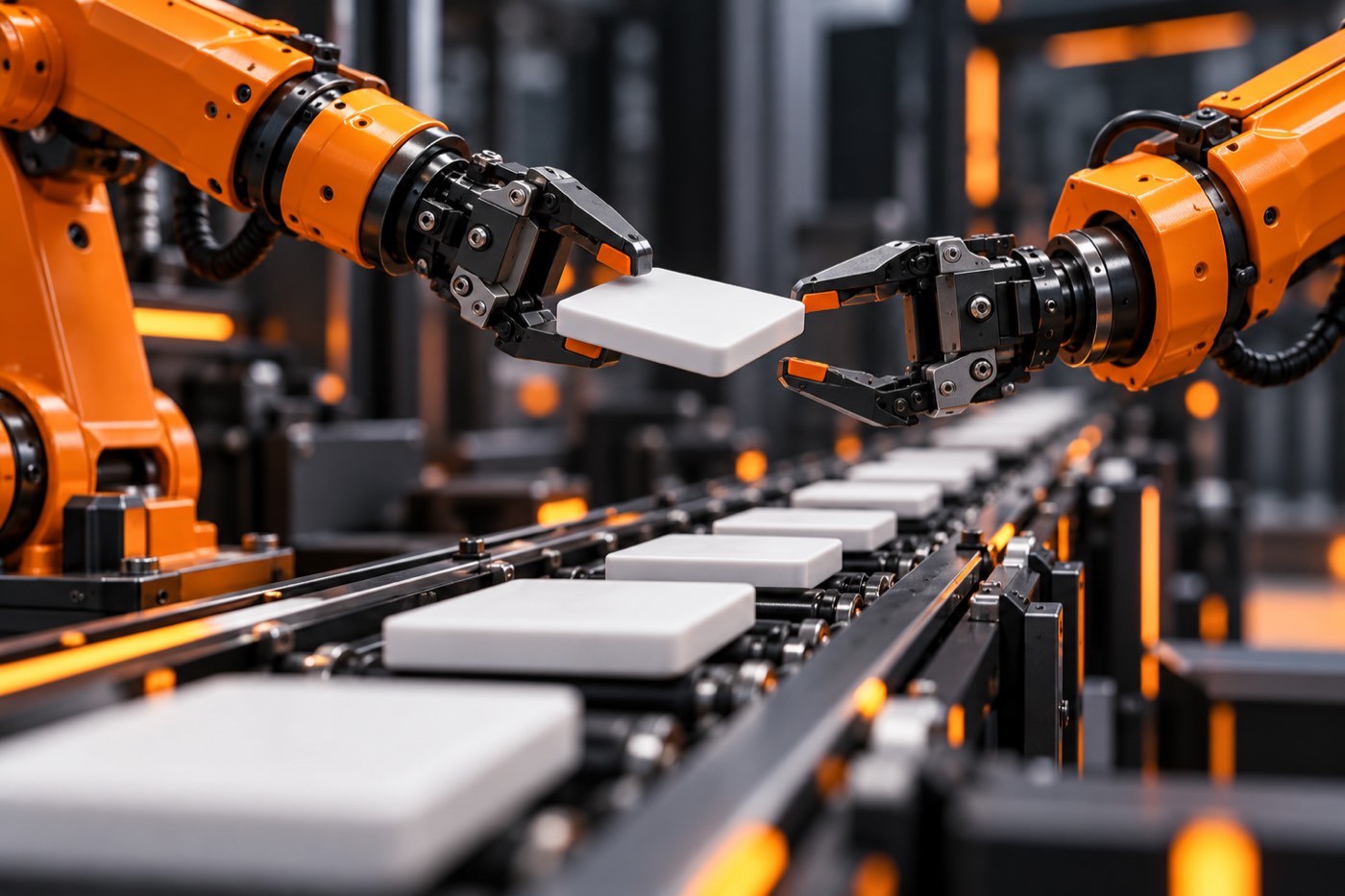 Dvije robotske ruke predaju predmet kao simbol automatiziranog tijeka rada